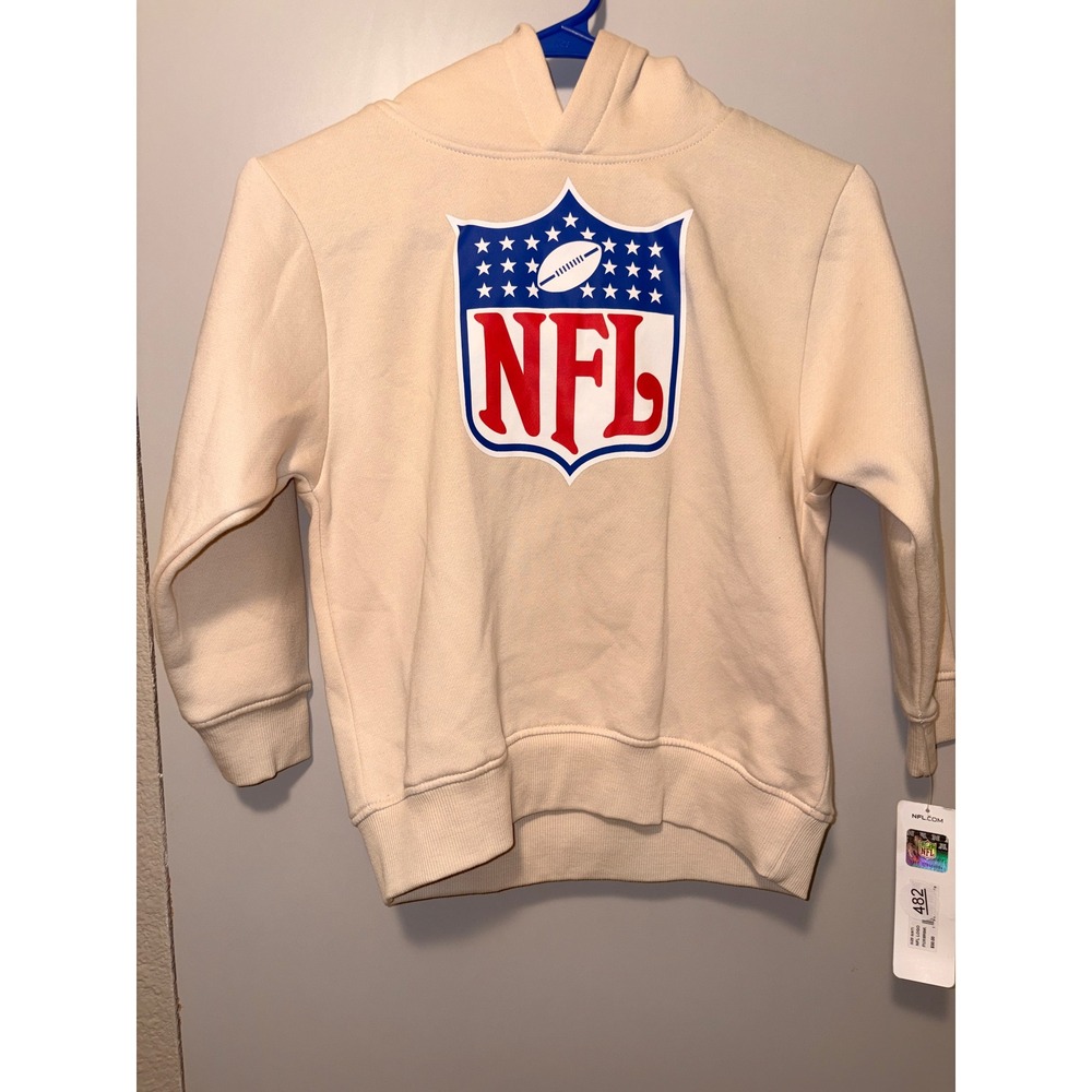 NFL Team Apparel Kids Cream Beige Shield Logo Hoodie Sweatshirt Size S 6/7 FKEM